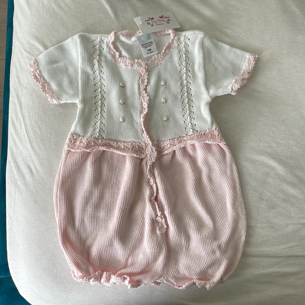 Cudie baby pink crochet 100% Pima cotton 12 month from Itsy Bitsy Boutique